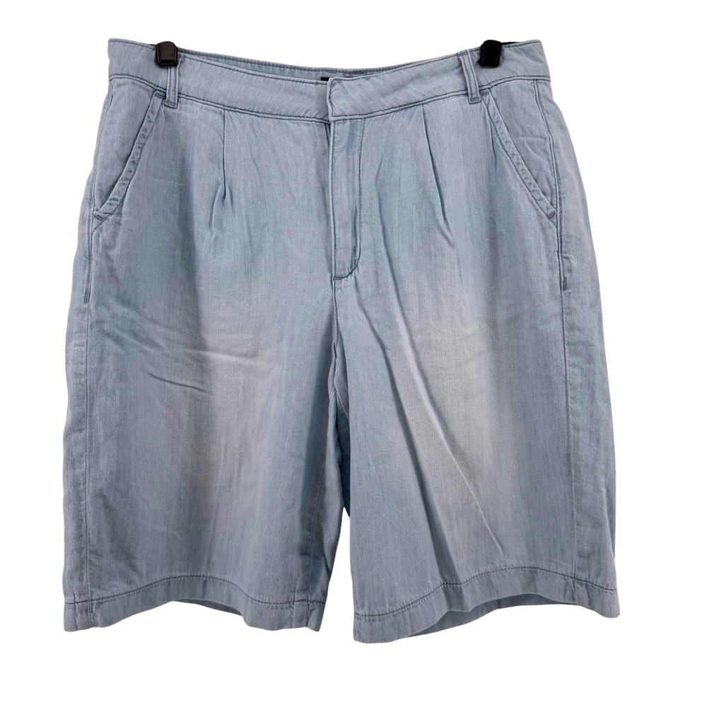 NYDJ Relaxed Shorts Womens 6 Light Blue Oceanfront Pleated High Rise Denim Faded